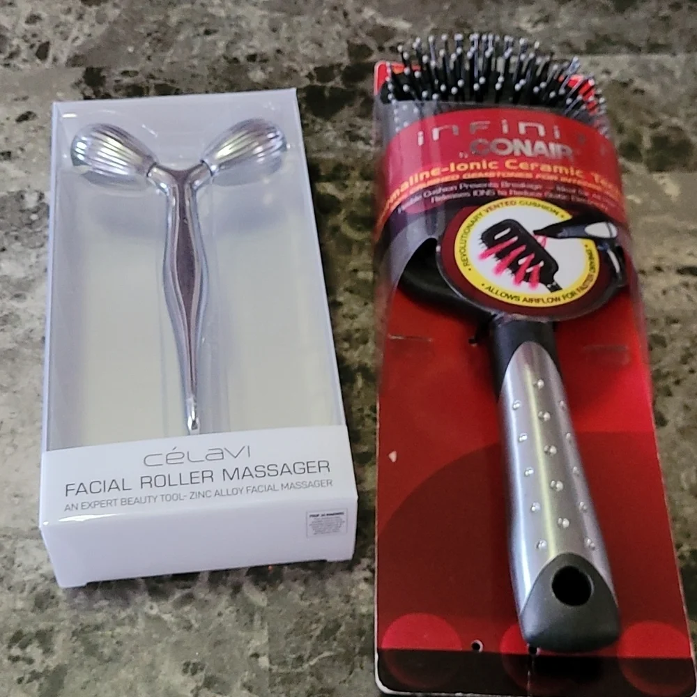 Infiniti Conair hair Brush & Celavi facial roller massager bundle